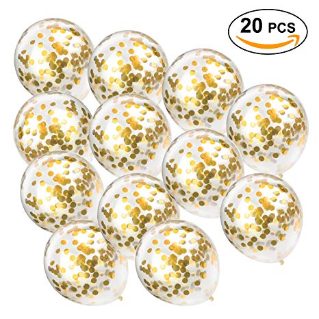 20 PCS Gold Confetti Balloons Bulk, 12 inches Giant Metallic Confetti Filled Round Balloon Set, for Party, Wedding, Birthday Decoration, Air and Helium Can Be Filled