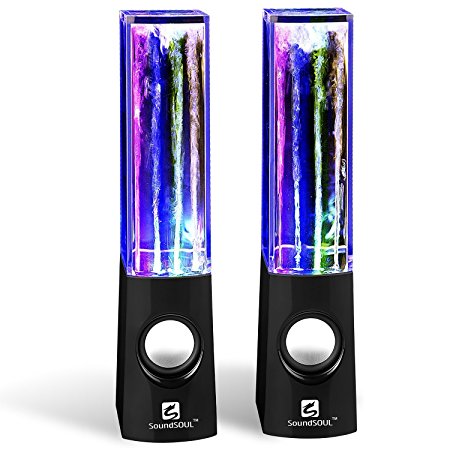 Water Dancing Speakers LED Speakers Light Show Water Fountain Speakers (3.5mm Audio Plug, 4 Colored LED Lights, Dual 3W Speakers, Portable Lightweight ) - Black