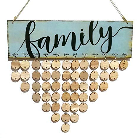 ROSENICE FAMILY Birthday Reminder Hanging DIY Wooden Calendar Plaque Home Wall Decoration (Blue)