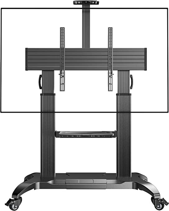 Perlegear Rolling TV Stand for 55-100 inch Flat or Curved TVs up to 200 lbs, Aluminum Heavy-Duty Mobile TV Cart with Wheels, Adjustable Height Outdoor TV Stand Max VESA 1000x600mm, PGTVMC12