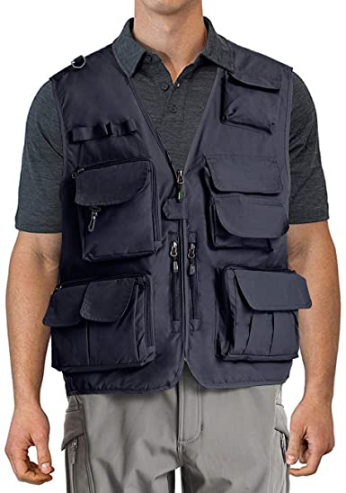 TACVASEN Men's Quick Dry Fishing Photography Travel Journalist Vest Work Multi-Pockets Waistcoat Jacket