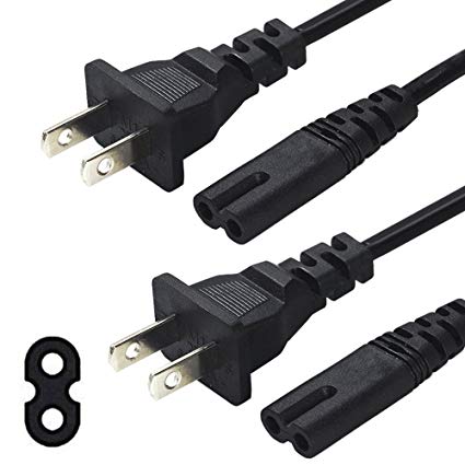 Onite 2pcs 6ft AC Wall 2-Prong US-Standard Plug Power Cord for Samsung LG Asus Sony TCL 55" 58" 65" LED TV, Monitor, Printer, Laptop, Appliances, Non-Polarized Electronicals