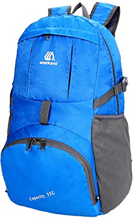 WJASI 35L Packable Foldable Lightweight Travel Backpack, Folding Handy Water Resistant Ultralight Backpack,Durable Collapsible Hiking Backpack for Outdoor Sport Cycling Camping Trekking