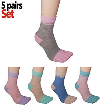 Women Toe Socks 5 Finger Cotton Wicking (Crew Low Cut Ankle) Athletic 4/5/6 Pack