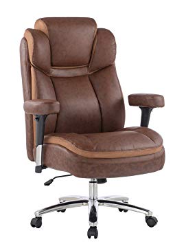 TOPSKY High Back Big & Tall 400 lb Thick Padded Seat Executive PU/PVC Leather Office Chair Adjustable Headrest and Armrest (Brown.)