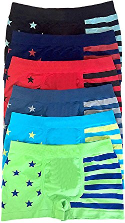 ToBeInStyle Boy's Pack Of 6 Seamless Boxer Briefs Stars and Stripes