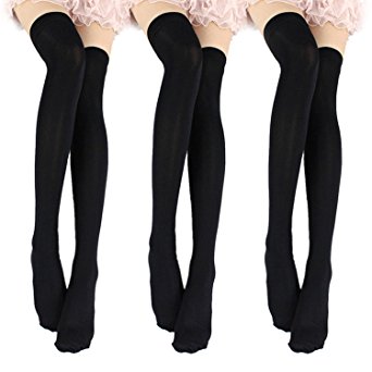3 Pairs Women's Long Top Thigh High Stockings Over knee Socks