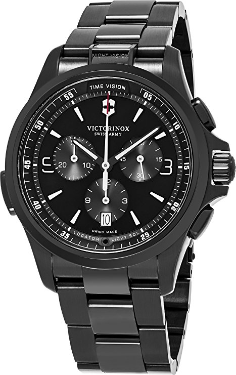 Victorinox Swiss Army Night Vision Black Face Chronograph Date Black PVD Stainless Steel Mens Swiss Watch 241730