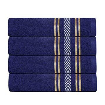Divine Essence - Extra Light Weight - 100% Natural Ring-Spun Cotton Yarn, 400 GSM, Soft, Absorbent, Durable, Reasonable, Quick Dry - Bath Towel Set - Pack of 4 - Passionate Blue