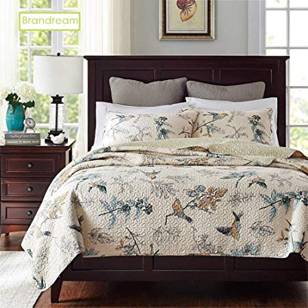 Brandream Bird Bedding King American Country Style Comforter Set King Size 100% Cotton Quilt Set Reversible