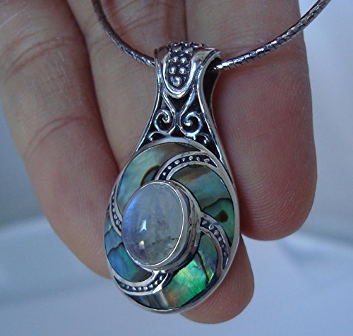 Natural rainbow moonstone with 20" popcorn sterling silver chain