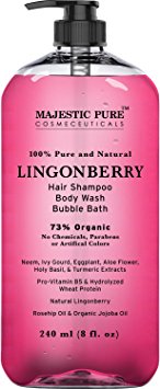 Majestic Pure Lingonberry Shampoo, Body Wash & Bubble Bath, 73% Organic, 8 fl oz