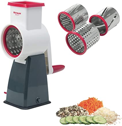 Westmark Cheese Grater Comes with 4 Interchanging Stainless Steel Drums Rotary Food Grater and Slicer for Cheese Nuts and Fruits