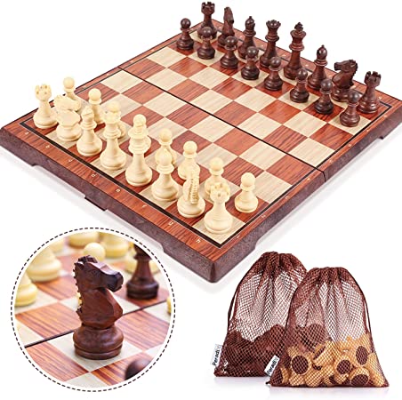 Peradix Magnetic Folding Chess Set, Big Size with 2 Storage Bags for Carpets Bottom Chess Pieces Storage, Folding Latch Box Lightweight for Easy Carrying, Portabl Travel Game for Kids Adults(14”×12”)