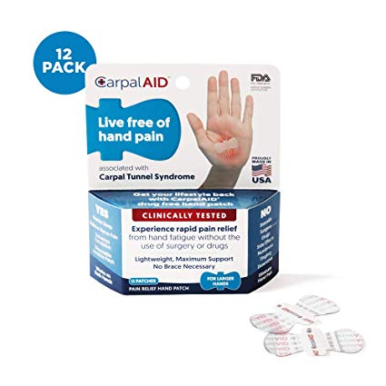 CarpalAID – Clinically Tested Hand Patch for Relief of Symptoms of Carpal Tunnel Syndrome – Non-Invasive – Risk-Free – Fast Results – Comfortable – Disposable – Drug-Free (12 Count, Large Hand)