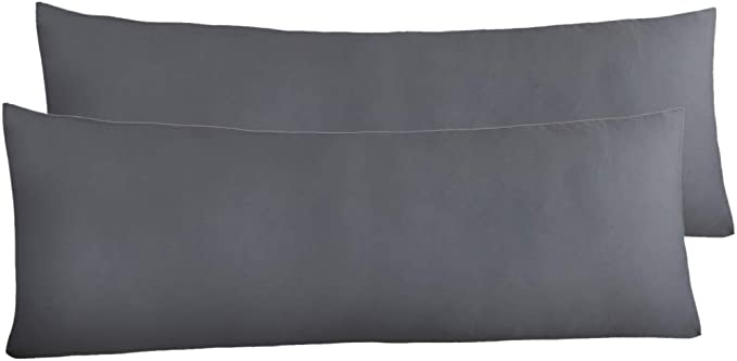 YAROO-2 Pack Microfiber Body Pillow Cover 21" x 54" - Super Soft Body Pillowcase,with Zipper and No Zipper Available (Dark Gray-No Zipper)