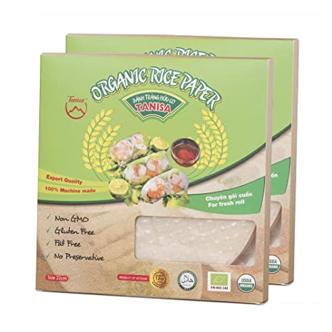2 packs Tanisa Organic Spring Roll Rice Paper Wrapper for Fresh roll (22cm, Round, 12 oz/pack)