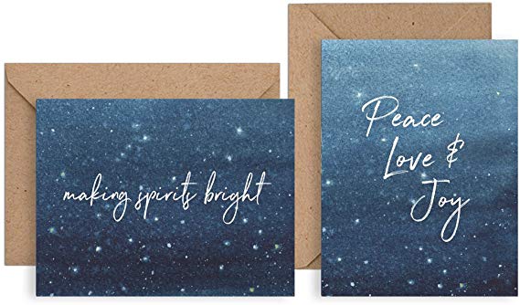 Midnight Snow Holiday Card Boxed Set: Merry & Bright   Peace Love & Joy - 12 Premium Christmas Cards with Kraft Envelopes - Blank Greeting Card Box Set - Proudly Made in the USA By Palmer Street Press