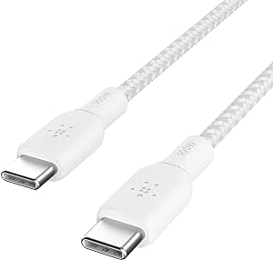 Belkin USB Type C to C Cable, 100W Power Delivery USB-IF Certified 2.0 USB C Charger Cable with Double Braided Nylon Exterior for iPhone 15, iPad, MacBook, Samsung Galaxy, Pixel and More -3 m, white