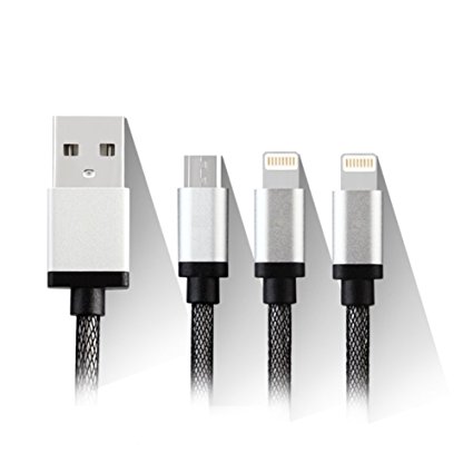 USB Cable, Cyanb,usb Micro Lightning, High Quality 3-in-1 Fast Charging Adapter USB Charger Cable for Iphone 6s,plus, 6 Plus, 5s ,Ipad,samsung,most Android Smart Phones and Tablets (Silver)
