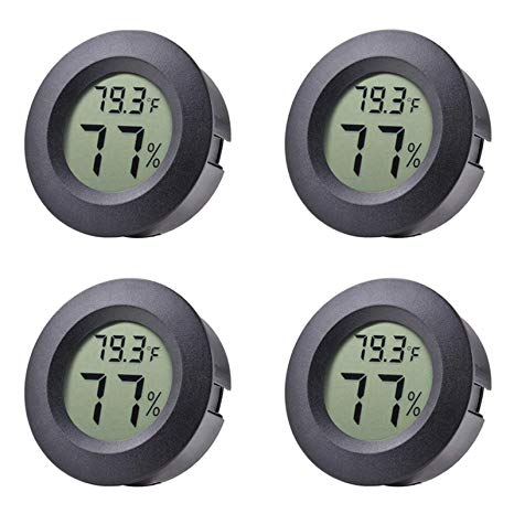 Veanic 4-pack Mini Hygrometer Thermometer Fahrenheit or Celsius Meter Digital LCD Monitor Indoor Room Round Humidity Temperature Gauge for Humidors Home Humidifiers Car Greenhouse Babyroom