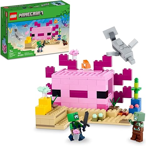 LEGO Minecraft The Axolotl House 21247 Building Toy Set, Creative Adventures at a Colorful Underwater Base, Includes a Diver Explorer, Dolphin, Drowned and More, Minecraft Toy for 7 Year Old Kids