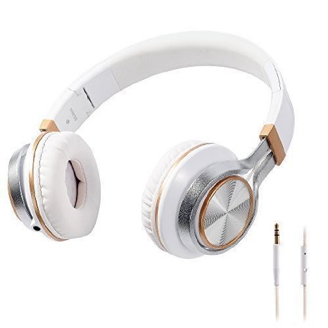 BienSound HW50 Stereo Folding Headsets Strong Low Bass Headphones with Microphone for iPhone All Android Smartphones PC Laptop Mp3mp4 Tablet Macbook Earphones whitegold