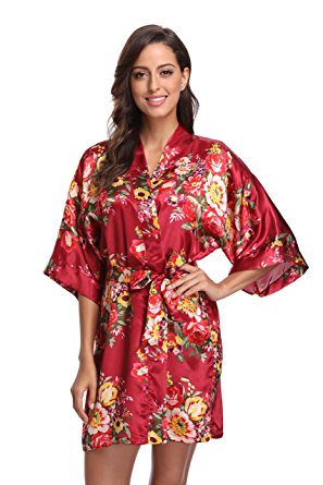 CostumeDeals KimonoDeals Women's dept Satin Short Floral Kimono Robe for Wedding Party