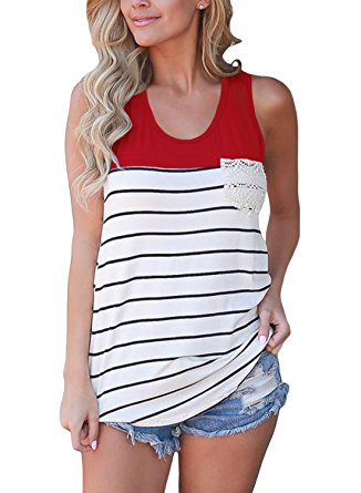 FARYSAYS Women's Casual Color Block Striped Racerback Cami Tank Tops