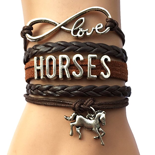 DOLON Infinity Love Horses Bracelet-Handmade Leather Strap Wrap Horse Charm Friendship Gift-4 Colors