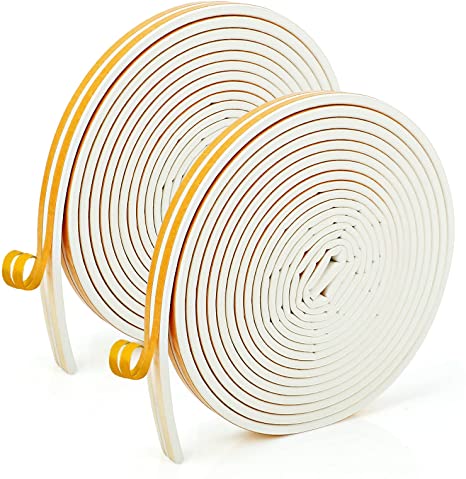 Wellehomi Weather Stripping, Self-adhisive Seal Strip for Doors and Windows Foamed by EPDM Weather Strip Door Soundproof Seal Strip for Insulation Gaps D-Type 66FT(20M)2 Pack (White)