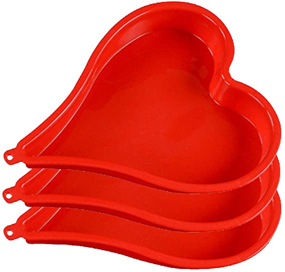 3 Layer Heart Cake Pan Silicone Mold(8-inch) Set, Baking Bakeware Tray for Romantic Day, Make for Multilayer Cake, Pie, Tart & Quiche; 7A3