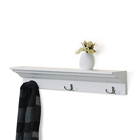 love furniture Coat Rack with Hooks Wall-Mounted Shelf Hanging Ledge Wooden Floating Entryway Shelf, White