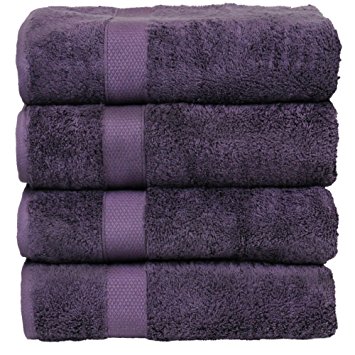 Luxury Hotel & Spa Towel 100% Genuine Turkish Cotton Bamboo (Plum, Bath Towel - Set of 4 )