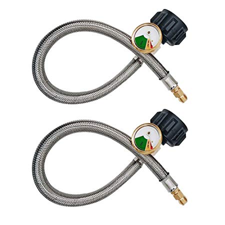 Meter Star 18inch Pigtail Stainless Braided RV Regulator Propane Hose Connector with Gauge QCC Type1 Connection 2PCS/lot