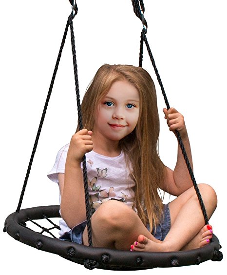 Sorbus Spinner Swing – Kids Indoor/Outdoor Round Web Swing – Great for Tree, Swing Set, Backyard, Playground, Playroom – Accessories Included (24" Net Seat)