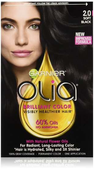 Garnier Olia Oil Powered Permanent Hair Color 20 Soft Black Packaging may vary