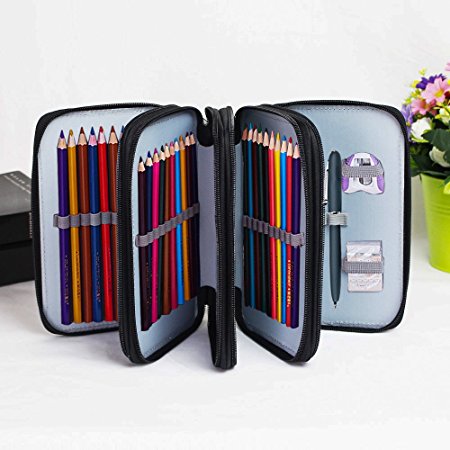 Greenmall Large Capacity 4-Layer 72 Pencil Holder Pencil Bag Case Pounch Arts Crafts Storage Boxes & Organizers For Teen Girls students Black