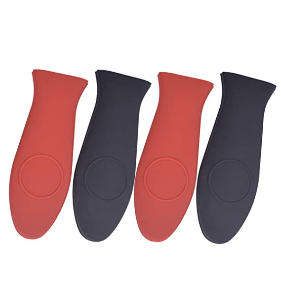 Bleiou Silicone Hot Holder Cover Heat Protecting Pot Holder for Cast Iron Pans, Pack of 4(Black & Red)