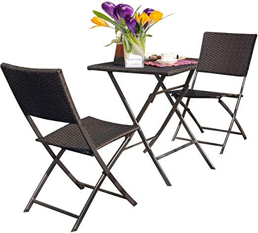 Grand patio Rattan Patio Set,Outdoor Table Sets with Rust-Proof Steel Frames, 3 Piece Weather Resistant Parma Set of Foldable Garden Table and Chairs, Brown