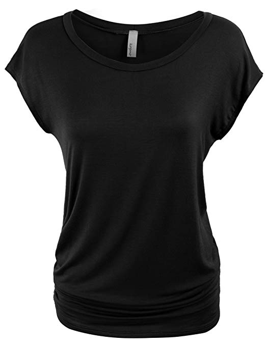 KOGMO Womens Short Sleeve Solid Basic Tunic Top Tee with Side Shirring