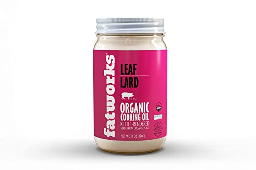 Fatworks, Certified Organic Leaf Lard, NON-GMO, USDA 100% Organic for Amazing Traditional Baking, Keto, Paleo, Everyday Cooking and Frying, Whole30 Approved, No Preservatives in Glass Jar, 14 OZ,