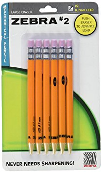 Zebra #2 Mechanical Pencil  0.7mm, Yellow, 6 Pack (51356)