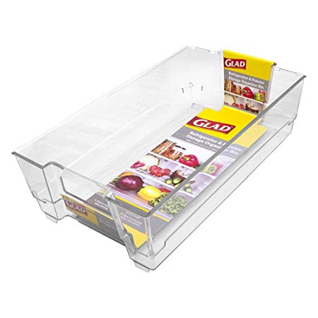 GLAD GLD-75502 FREEZER CONTAINER AND REFRIGERATOR PANTRY ORGANIZATION AND ST Fridge & Freezer Org Bin 14.5X8.3X4In Clear, 14.5" x 8.3" x 4"