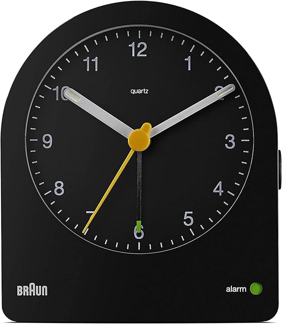 Braun BC-22-B Classic Analogue Alarm Clock, Rising Alarm, Snooze Function, Backlight, Silent Movement, Black