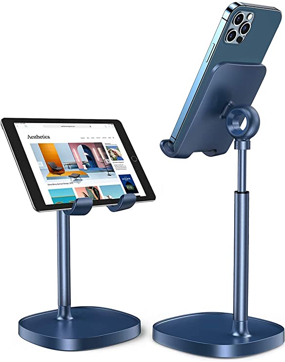 Cell Phone Stand, Angle Height Adjustable LISEN Phone Stand for Desk, Thick Case Friendly Phone Holder Stand for Desk, Compatible with All Mobile Phones,iPhone,Switch,iPad,Tablet(4-10in)-Blue