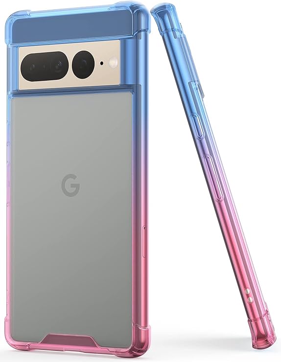 SALAWAT for Google Pixel 7 Pro Case, Clear Cute Gradient Slim Phone Case Cover Reinforced TPU Bumper Hard PC Back Shockproof Protective Case for Google Pixel 7 Pro 6.7 Inch 2022 (Blue Pink)