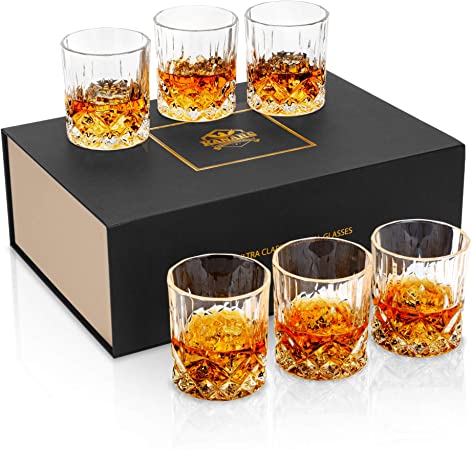 KANARS Whisky Glass Set, No-Lead Crystal Whiskey Glasses, 300ml, Set of 6, Unique Stylish Gift Box