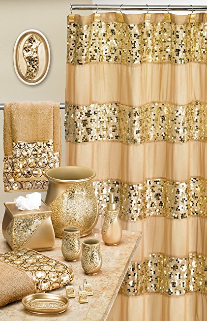 Popular Bath 839166 Sinatra Shower Curtain, Champagne Gold