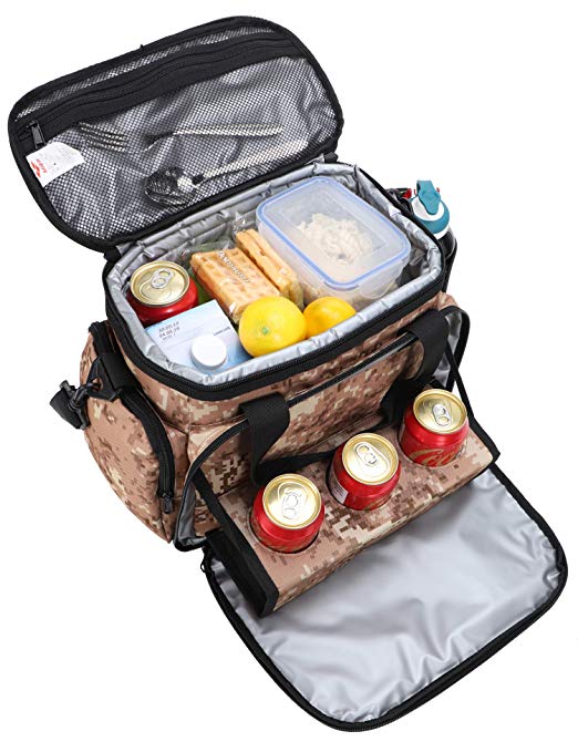 MIER Adult Insulated Lunch Bag Tote Leakproof Soft Cooler Bag with 3 Cup Holders for Travel, Picnic, Office, Camping, Car, Kayak, Beach, Sports, 18Can, Camo